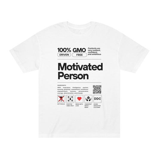 Motivated Person Facts Label (White) T-Shirt